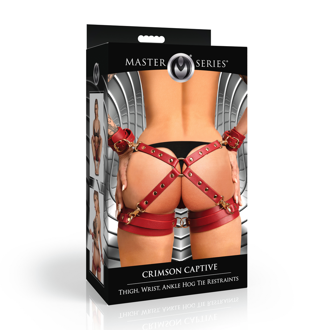 Crimson Captive - Entraves Hog Tie pour cuisses, poignets et chevilles - Rouge