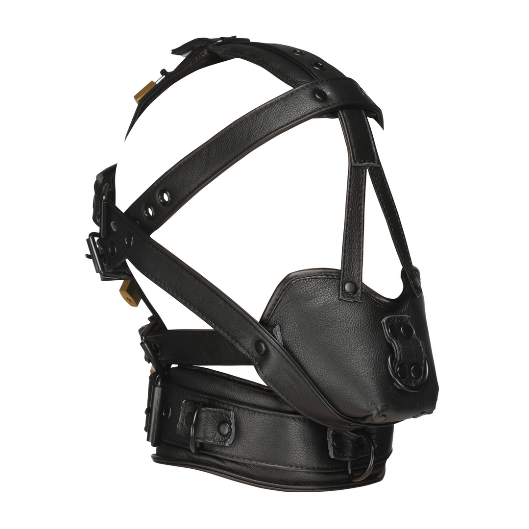 Harnais de tête en cuir avec muselière - Noir