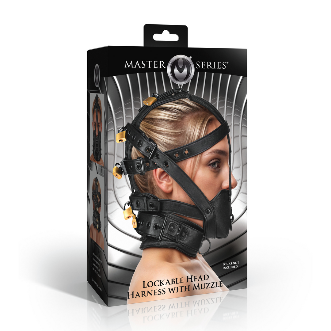 Lockable Head Harness with Muzzle - Black
