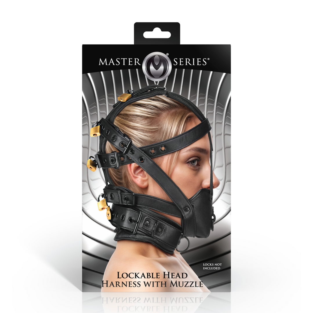 Lockable Head Harness with Muzzle - Black