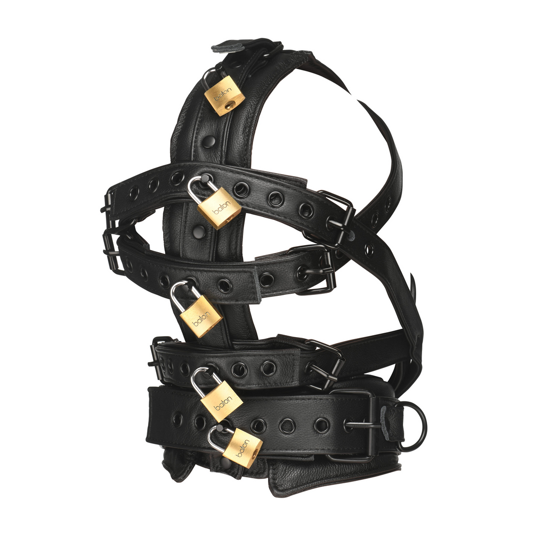 Lockable Head Harness with Muzzle - Black