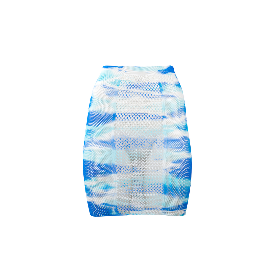 High - Waist Fishnet Skirt and Dazzling Cleavage Bling Sticker - One Size - Multicolor
