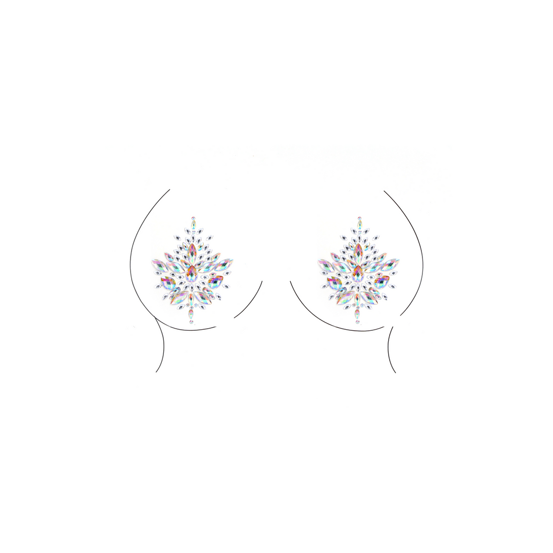 Open-Cup Strappy Teddy and Dazzling Nipple Bling Sticker - One Size - Multicolor