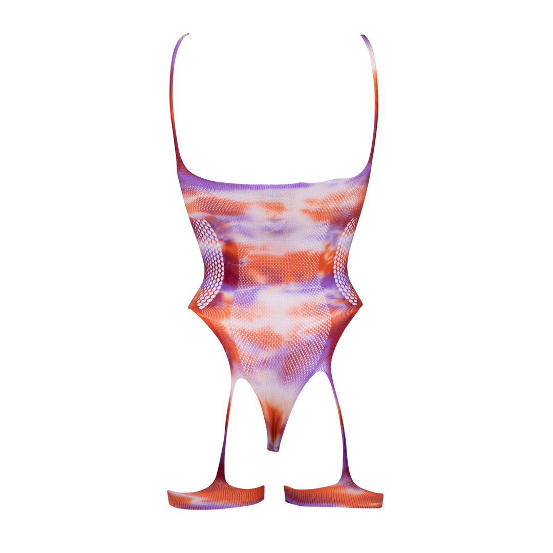 Open-Cup Strappy Teddy and Dazzling Nipple Bling Sticker - One Size - Multicolor