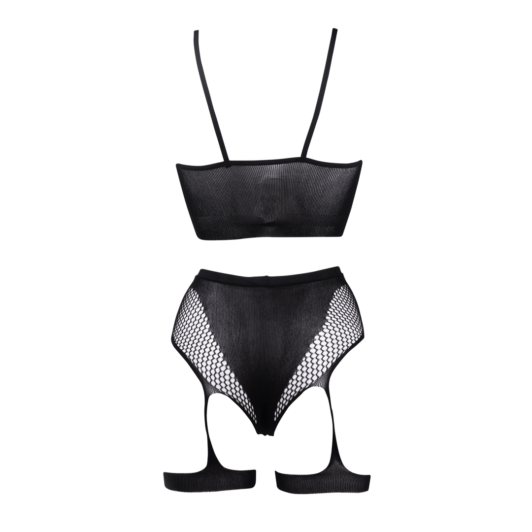 2-Piece Bra Set with Garters - One Size - Black