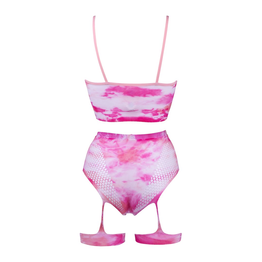 2-Piece Bra Set with Garters and Dazzling Eye Contact Bling Sticker - One Size - Multicolor