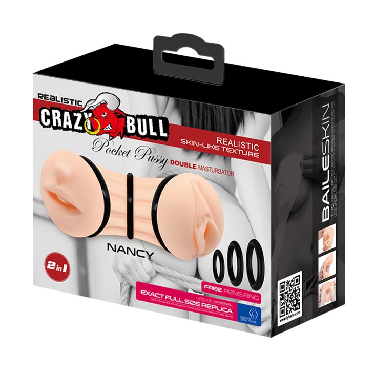 Double Hole Pocket Masturbator with Rings