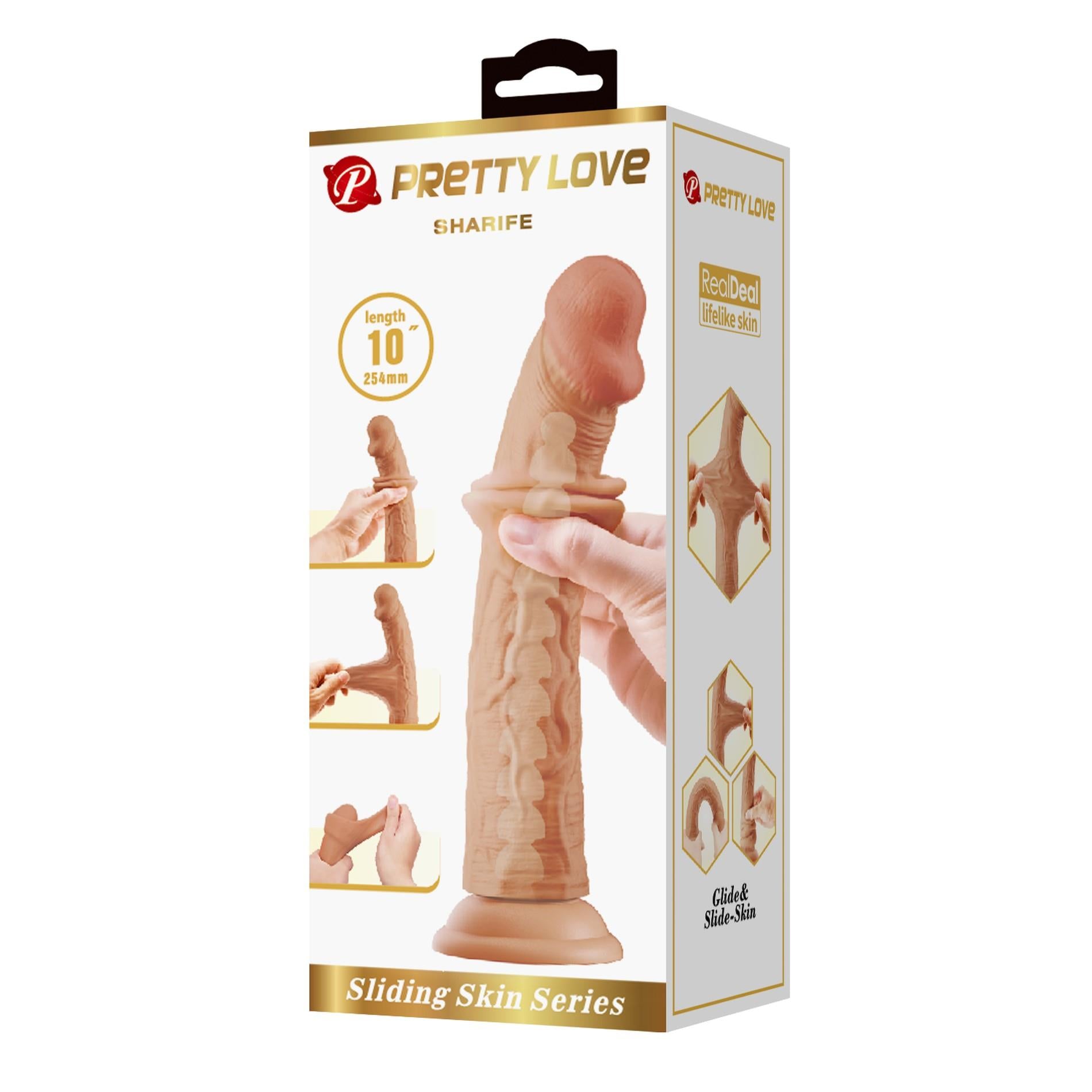 PRETTY LOVE - SHARIFE 10"(254mm) Série peau coulissante en TPR, base ventouse flexible