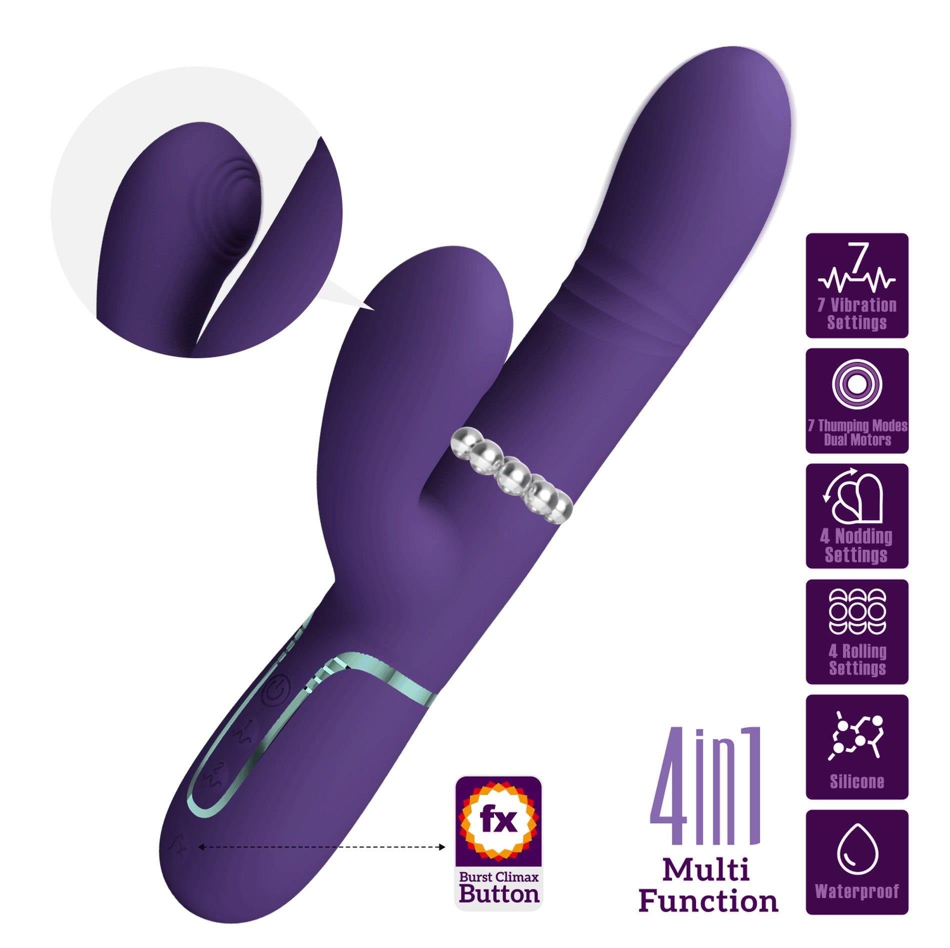 PRETTY LOVE - Mariana violet foncé, 7 fonctions de vibration, 7 fonctions de poussée, 4 fonctions de roulement, 4 fonctions de balancement