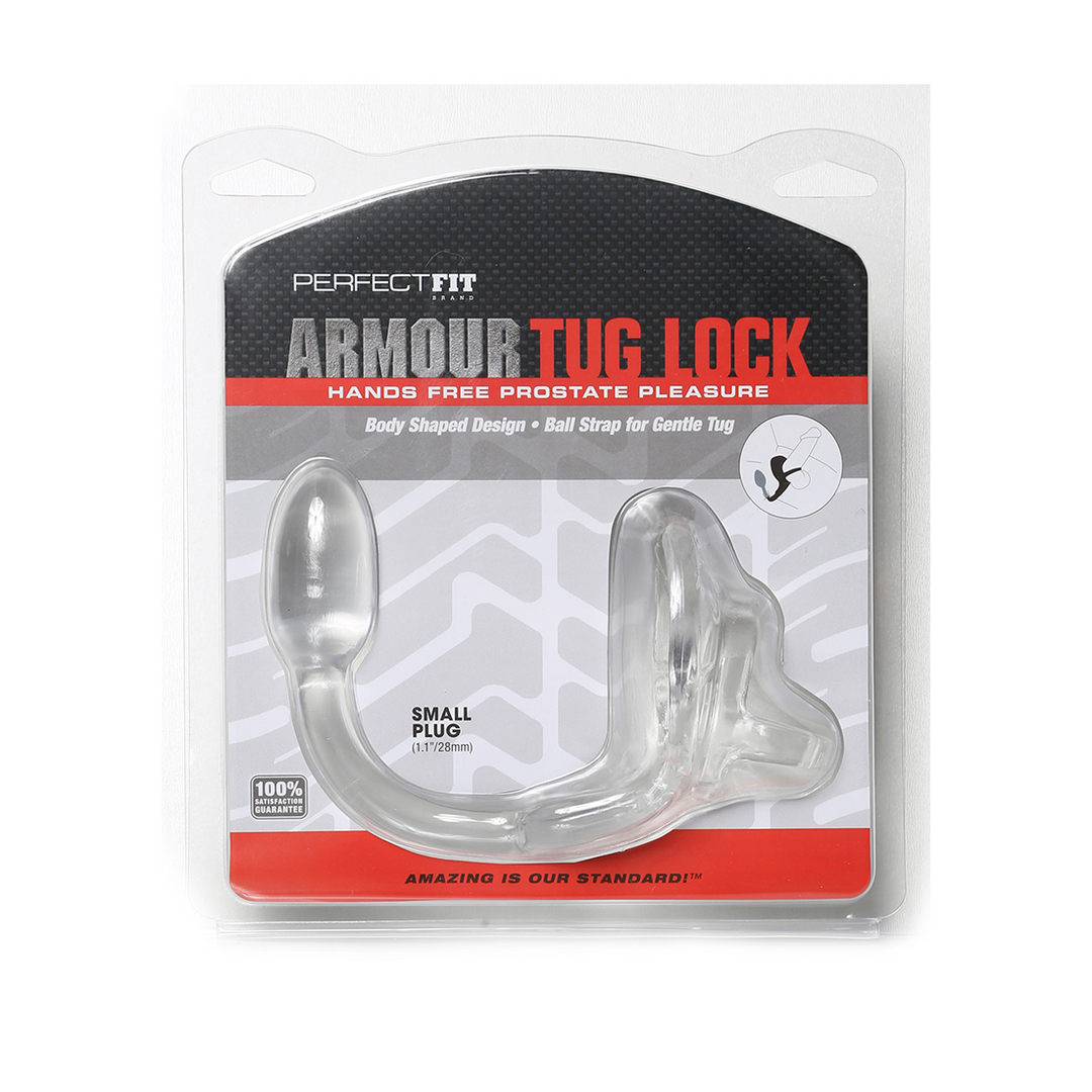 Armor Tug Lock - Anneau pénien avec sangle testiculaire et plug anal - Petite taille