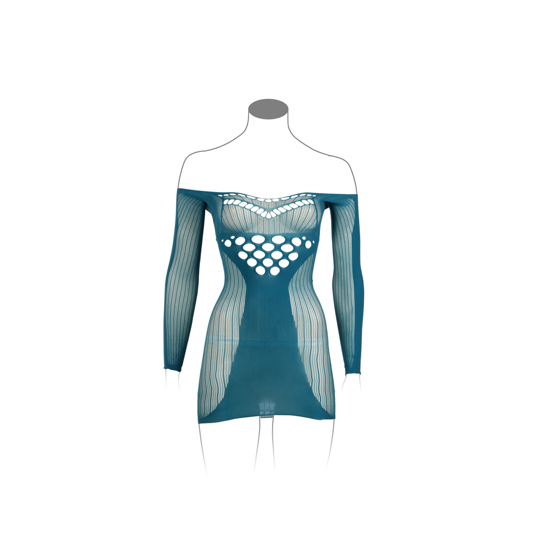 Long-Sleeved Net Mini Dress - One Size - Blue