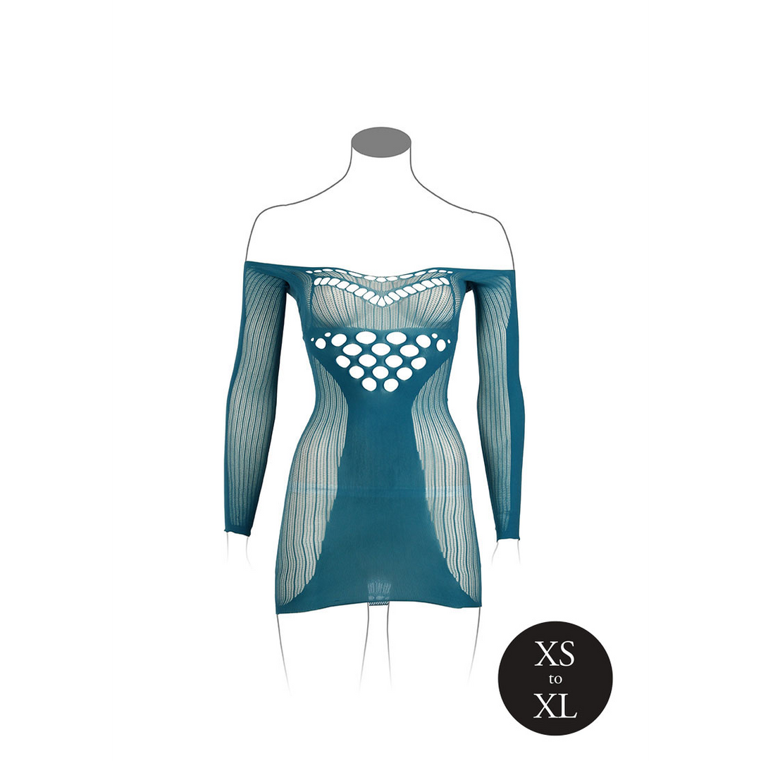 Long-Sleeved Net Mini Dress - One Size - Blue