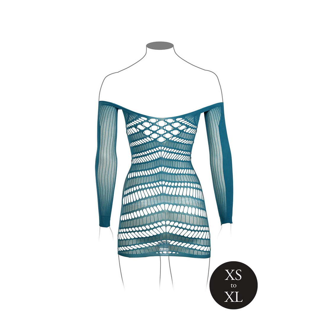 Long-Sleeved Net Mini Dress - One Size - Blue