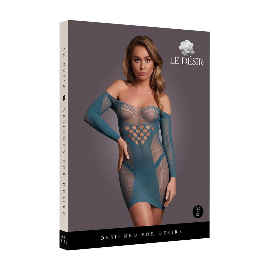 Long-Sleeved Net Mini Dress - One Size - Blue