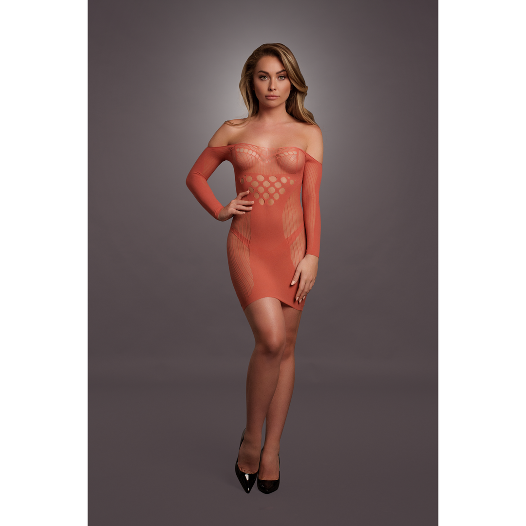 Long-Sleeved Net Mini Dress - One Size - Red