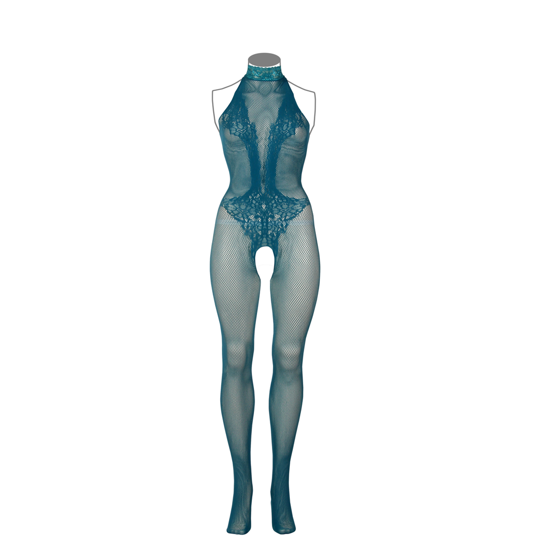 Fishnet and Lace Bodystocking - Queen Size - Blue