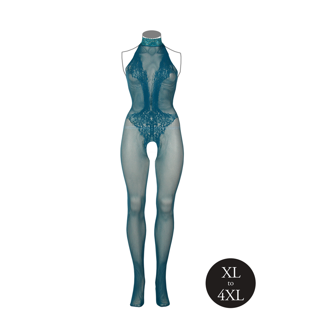 Fishnet and Lace Bodystocking - Queen Size - Blue