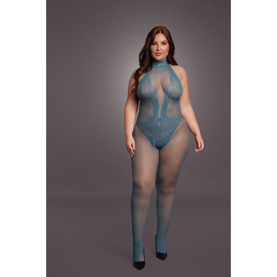 Fishnet and Lace Bodystocking - Queen Size - Blue