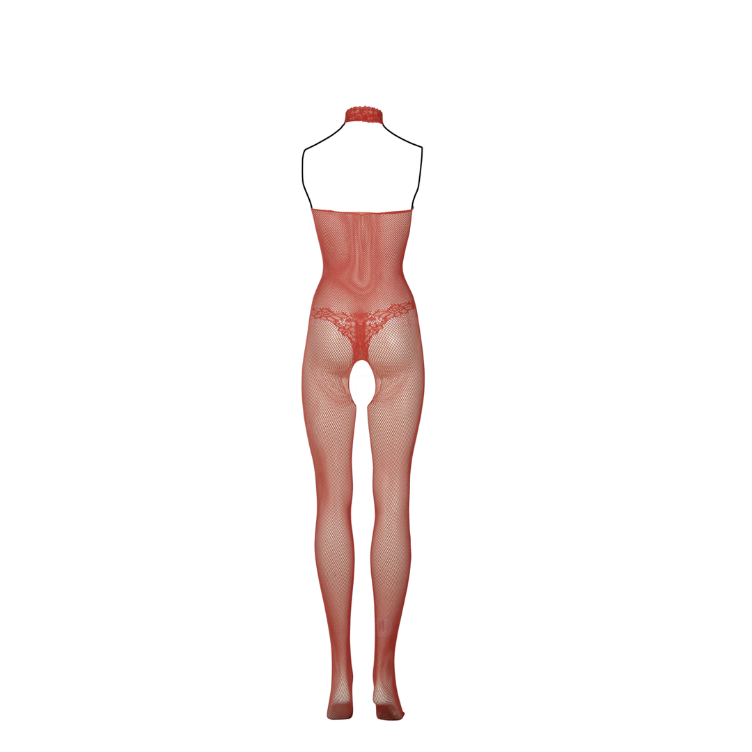 Fishnet and Lace Bodystocking - One Size - Red