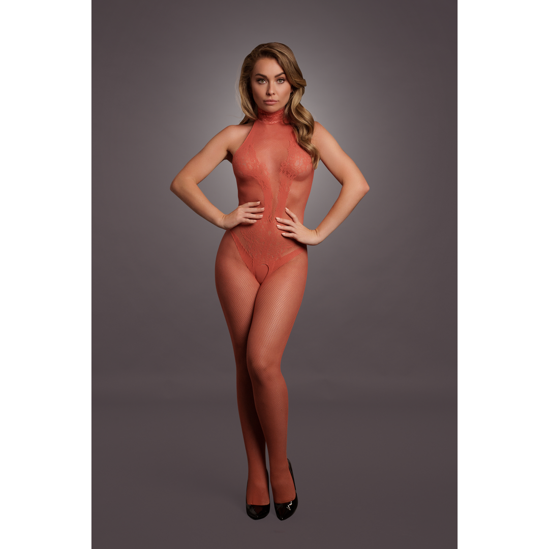 Fishnet and Lace Bodystocking - One Size - Red