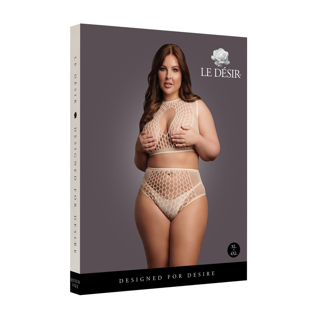 Duo Net Key-Hole Bra Set - Queen Size - Nude