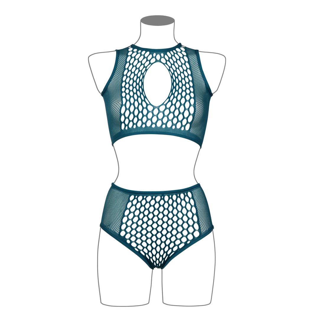 Duo Net Key-Hole Bra Set - One Size - Blue