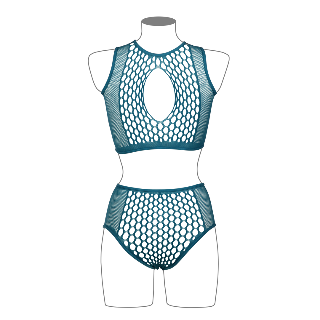 Duo Net Key-Hole Bra Set - One Size - Blue