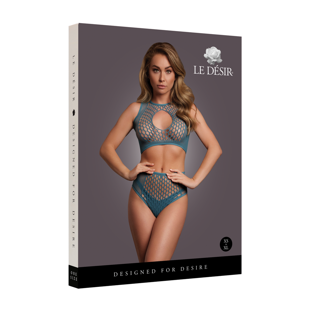 Duo Net Key-Hole Bra Set - One Size - Blue