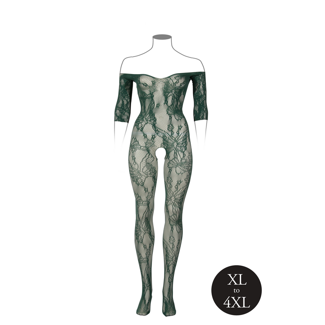 Lace Long-Sleeved Bodystocking - Queen Size - Green