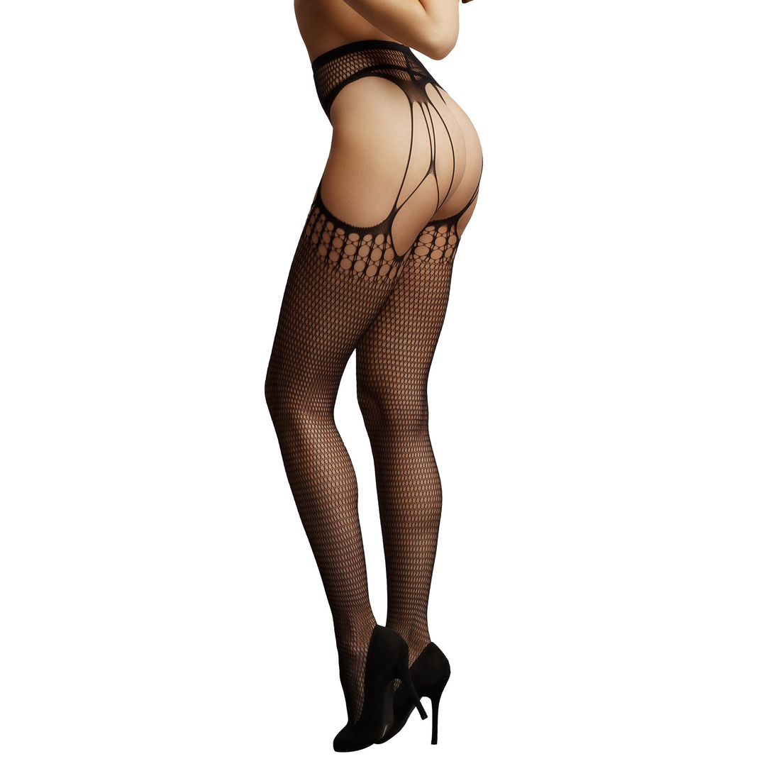 Shredded Suspender Pantyhose - One Size - Black