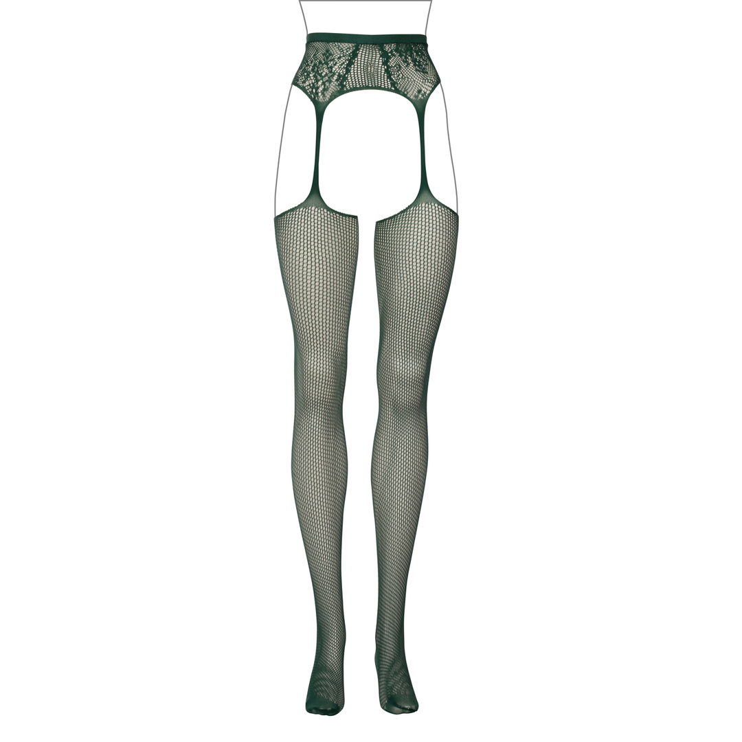 Fishnet and Lace Garterbelt Stockings - One Size - Green