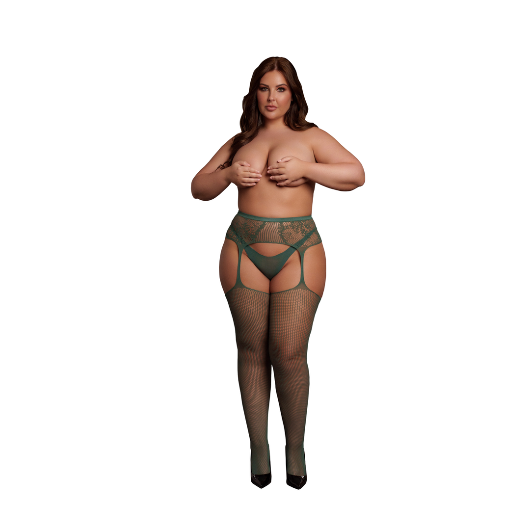 Bas autofixants résille et dentelle - Grande taille