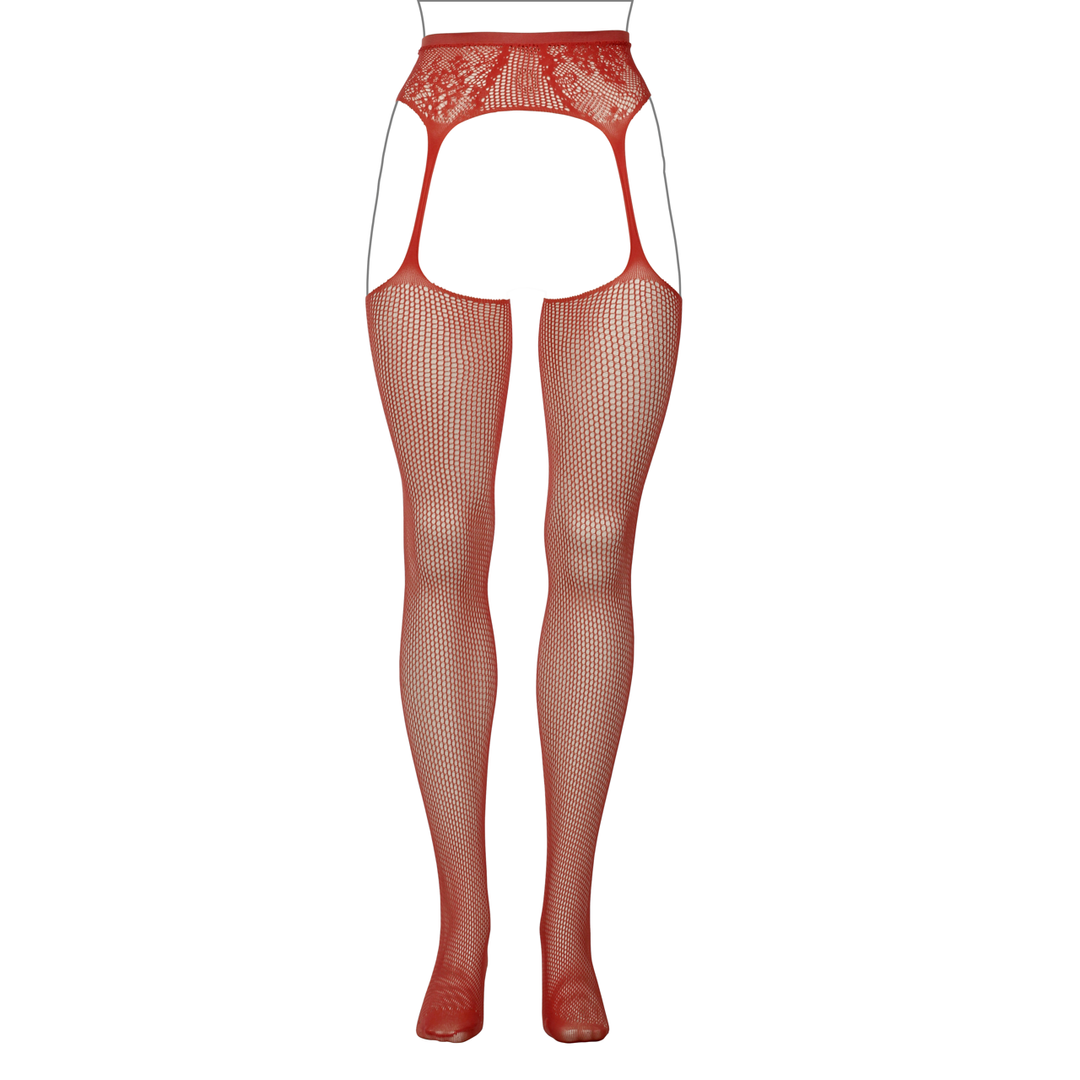 Fishnet and Lace Garterbelt Stockings - Queen Size - Red