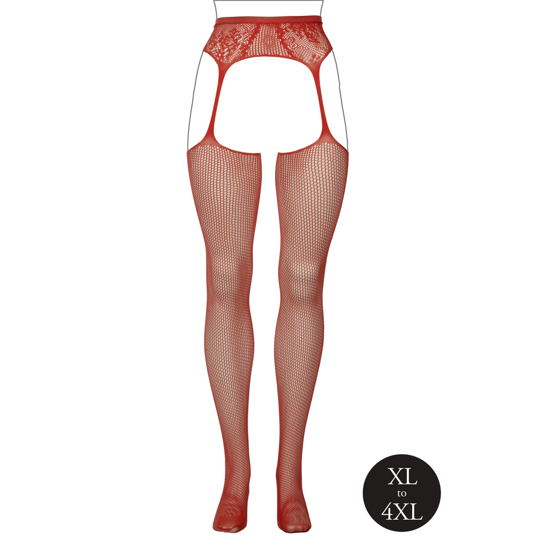 Fishnet and Lace Garterbelt Stockings - Queen Size - Red
