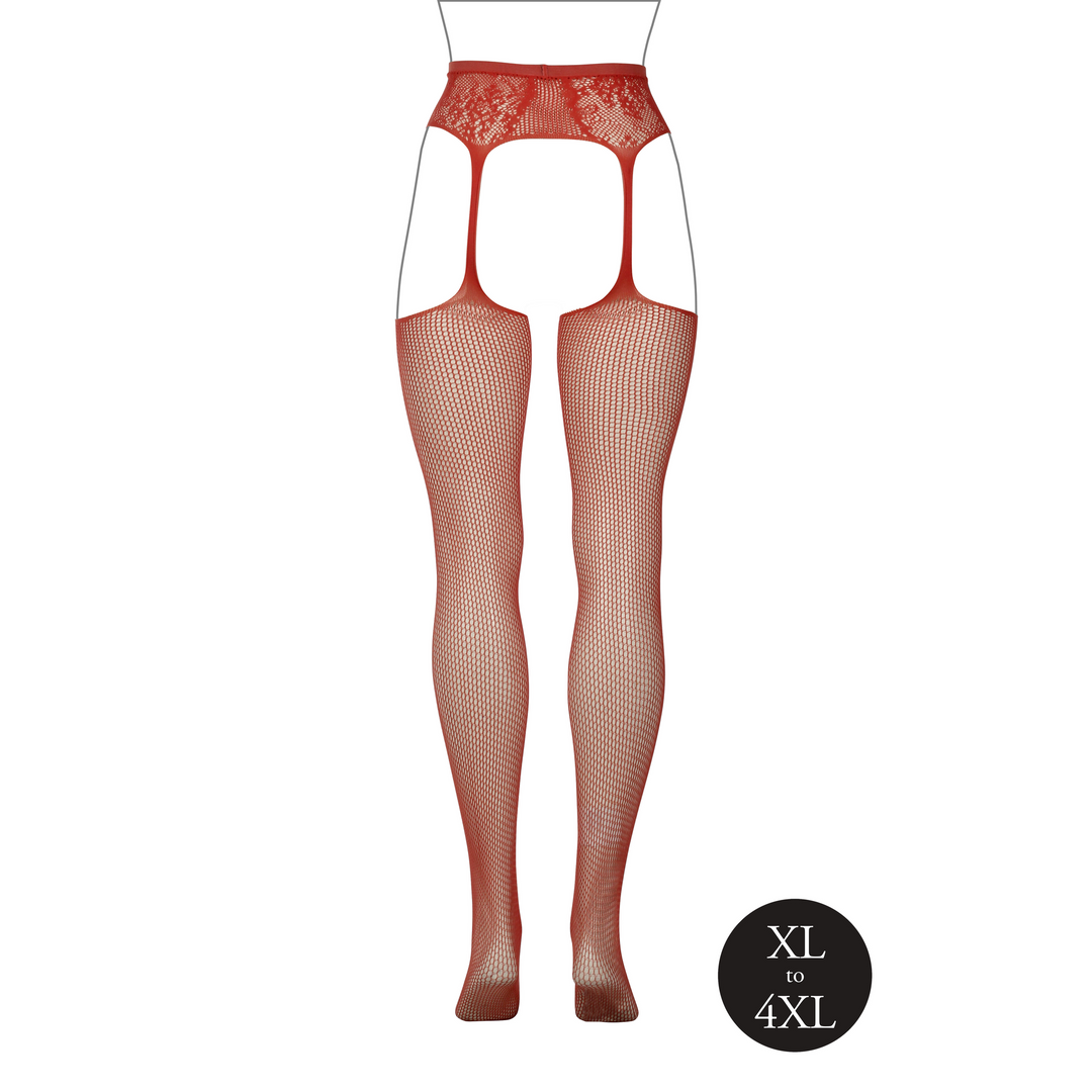 Fishnet and Lace Garterbelt Stockings - Queen Size - Red