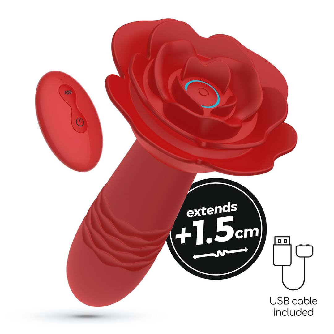 Romeo - Thrusting Anal Rose Plug with Remote Control - Red