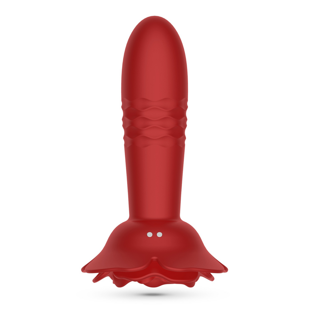 Romeo - Thrusting Anal Rose Plug with Remote Control - Red
