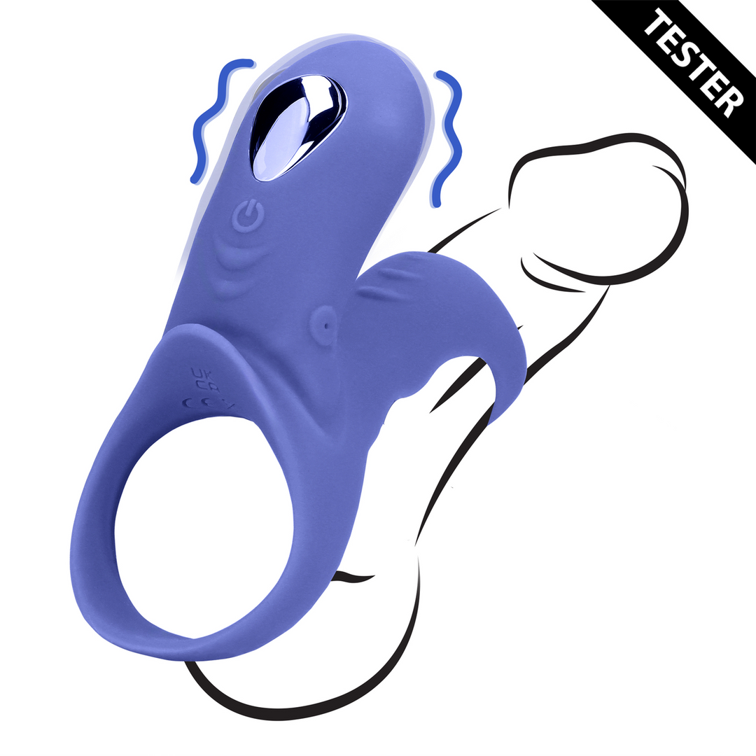 Vibrating Cockring with Clit Stimulation - Tamiya Blue - Tester