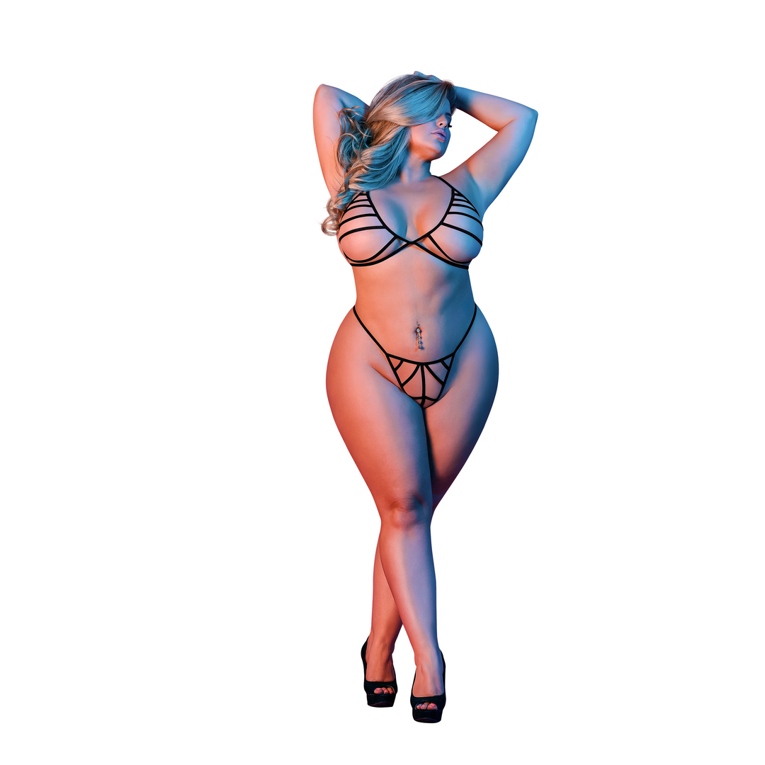 Ensemble soutien-gorge et string à bretelles - 2X - Noir