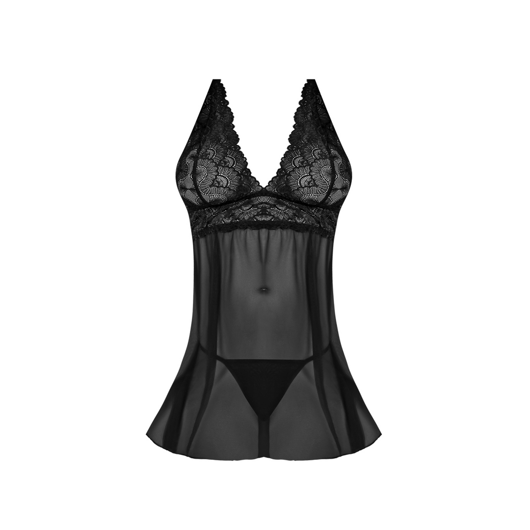 Babydoll dos ouvert et string - 2X - Noir