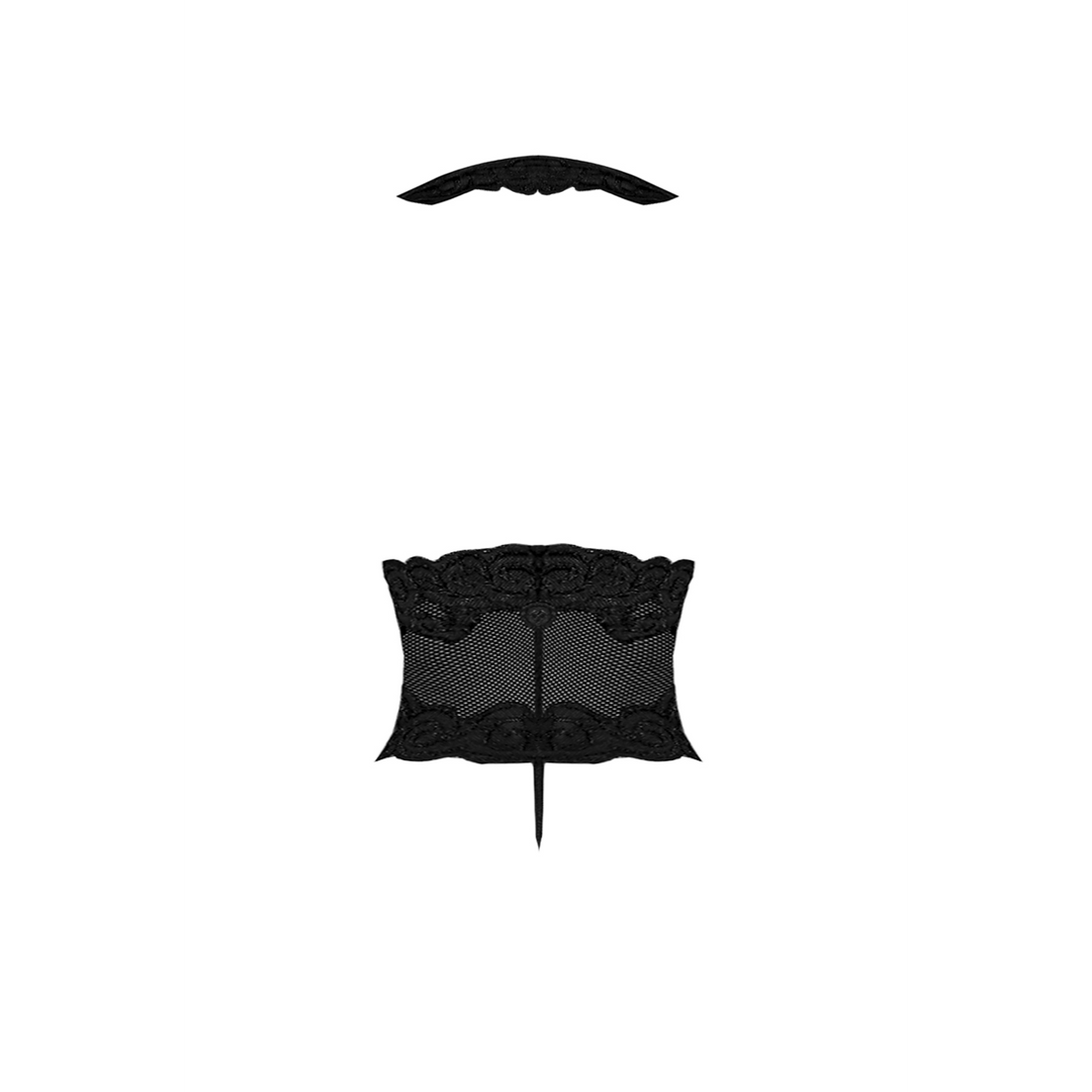 Teddy décolleté plongeant avec licou - S/M - Noir