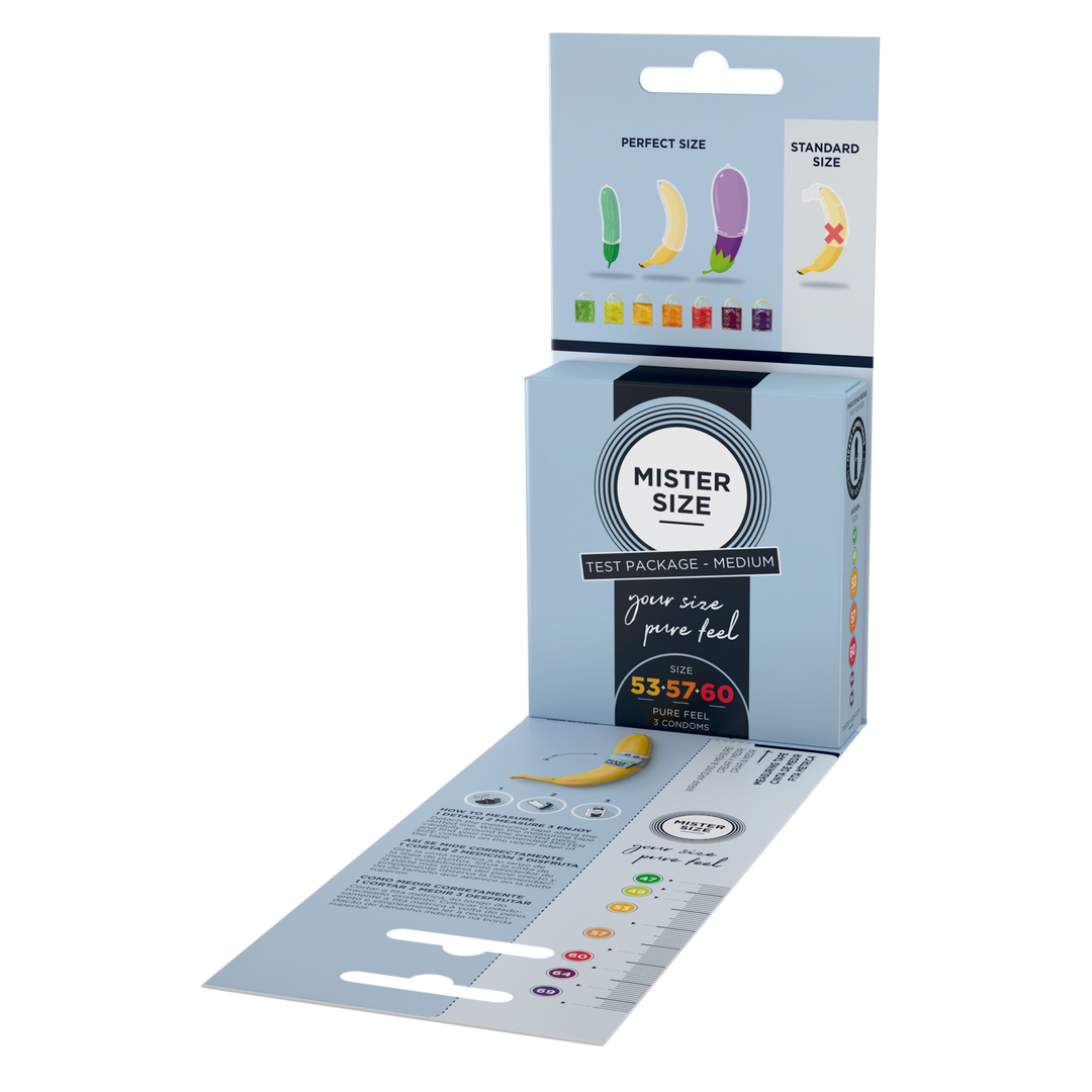 Pure Feel - Test Set - Préservatifs 53, 57, 60 mm - 3 Pièces - ES/PT/EN