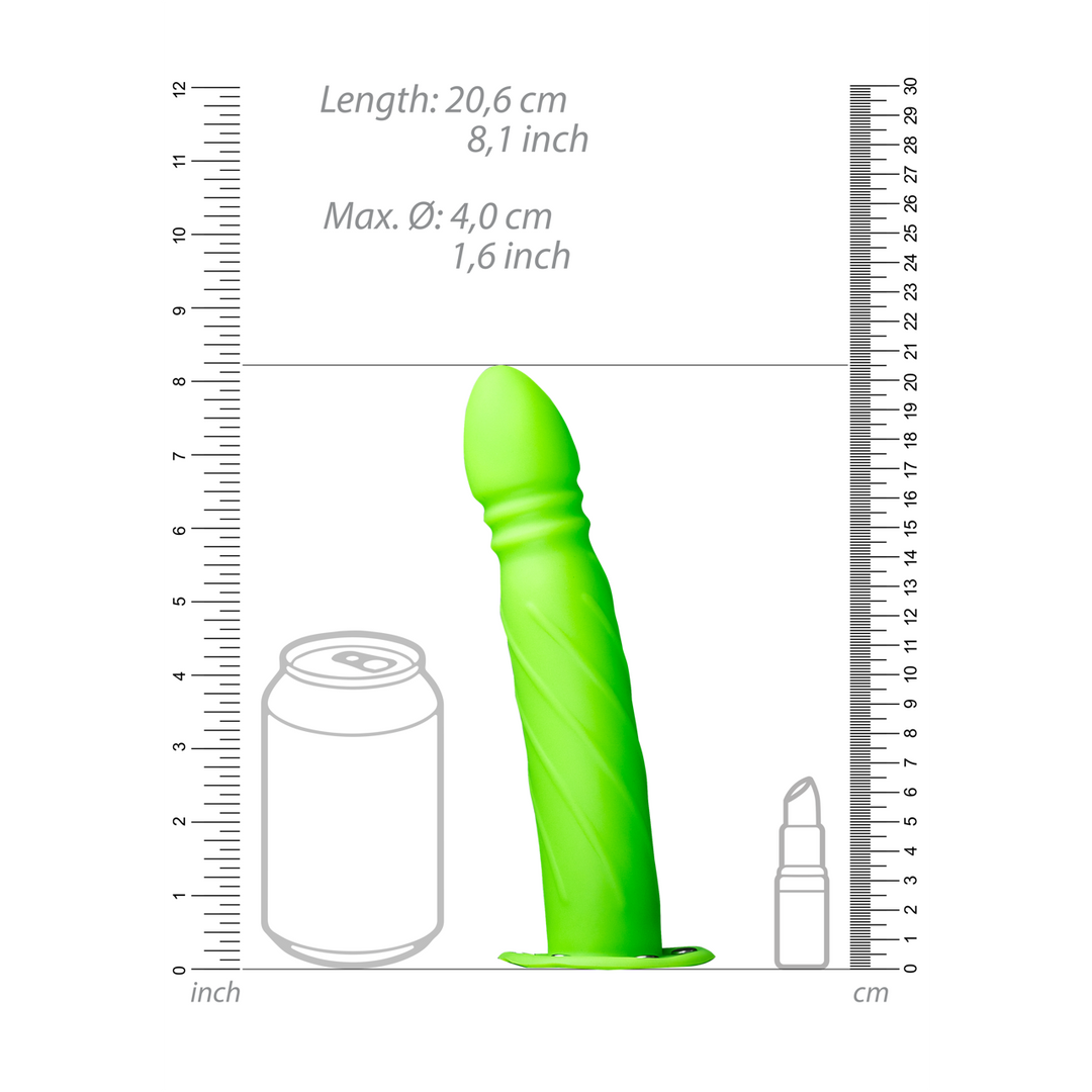 Glow in the Dark Twisted Hollow Strap-On - 8 / 20 cm - Neon Green