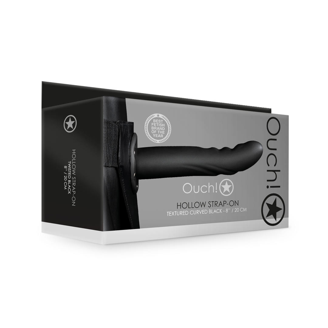 Godemiché incurvé et texturé, creux – 8 / 20 cm – Noir