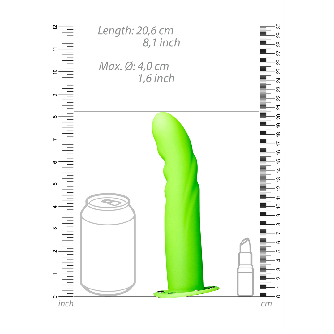 Glow in the Dark Textured Curved Hollow Strap-On - 8 / 20 cm - Neon Green
