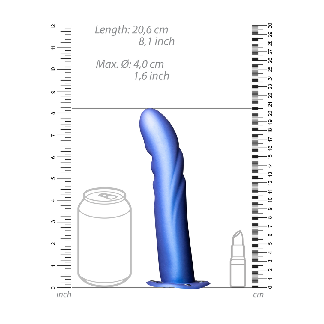 Textured Curved Hollow Strap-On - 8 / 20 cm - Metallic Blue