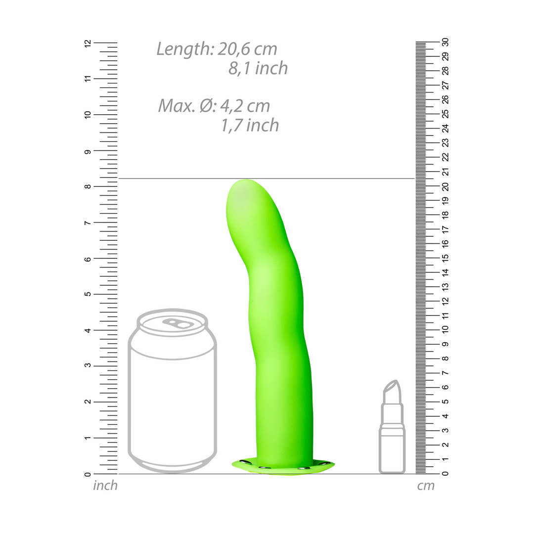 Glow in the Dark Curved Hollow Strap-On - 8" / 20 cm - Neon Green