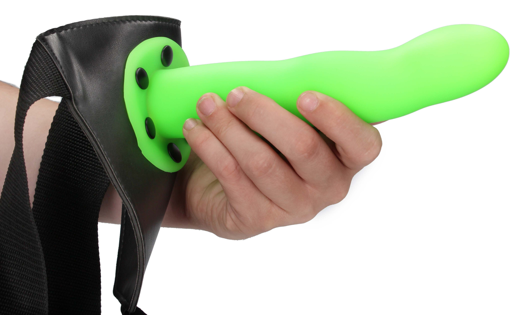Glow in the Dark Curved Hollow Strap-On - 8" / 20 cm - Neon Green