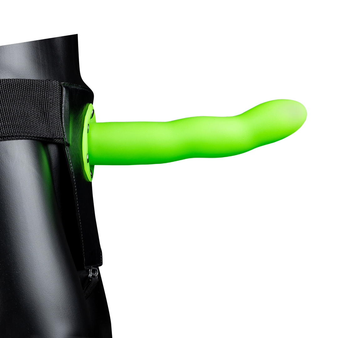 Glow in the Dark Curved Hollow Strap-On - 8" / 20 cm - Neon Green
