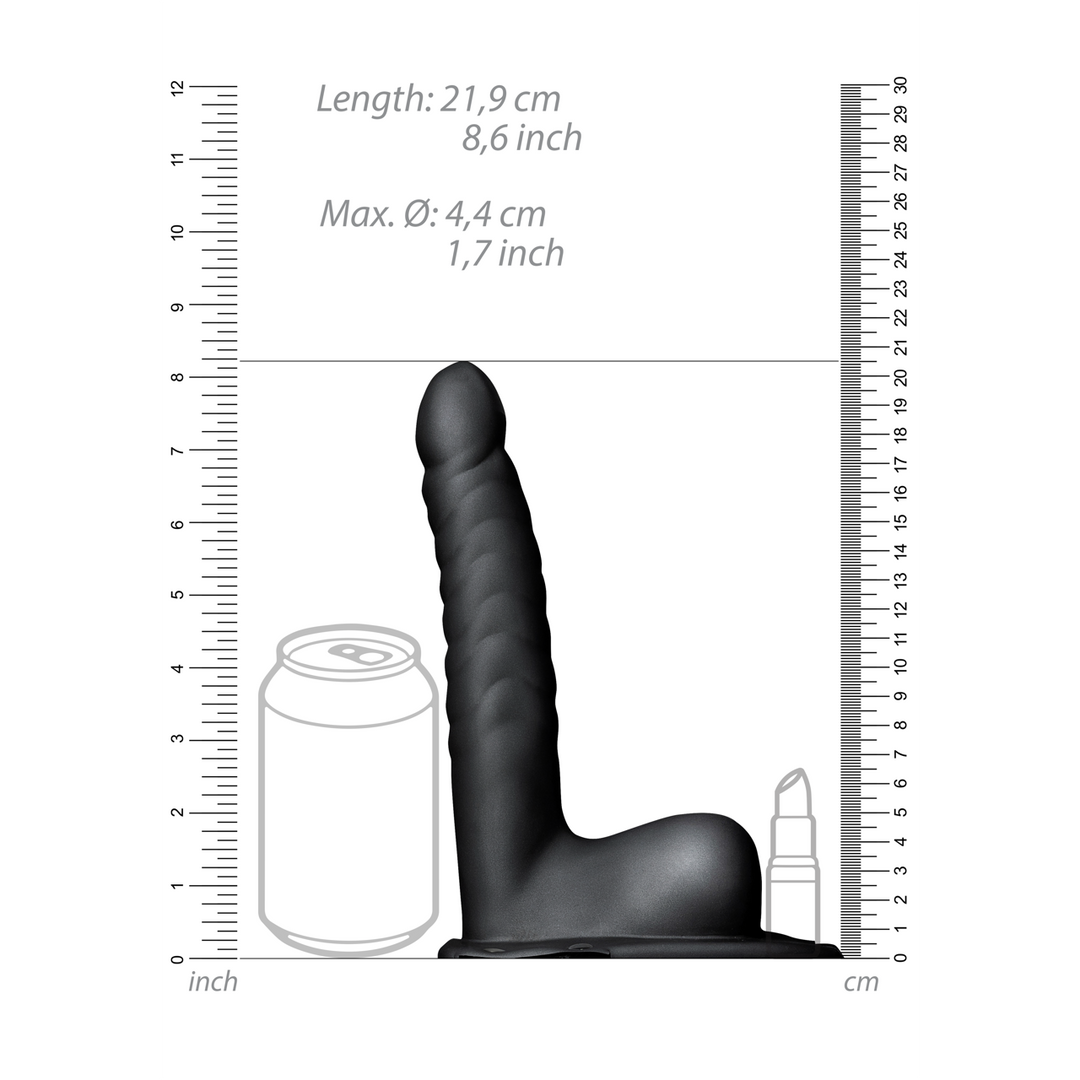 Ribbed Hollow Strap-On with Balls - 8 / 21 cm - Black